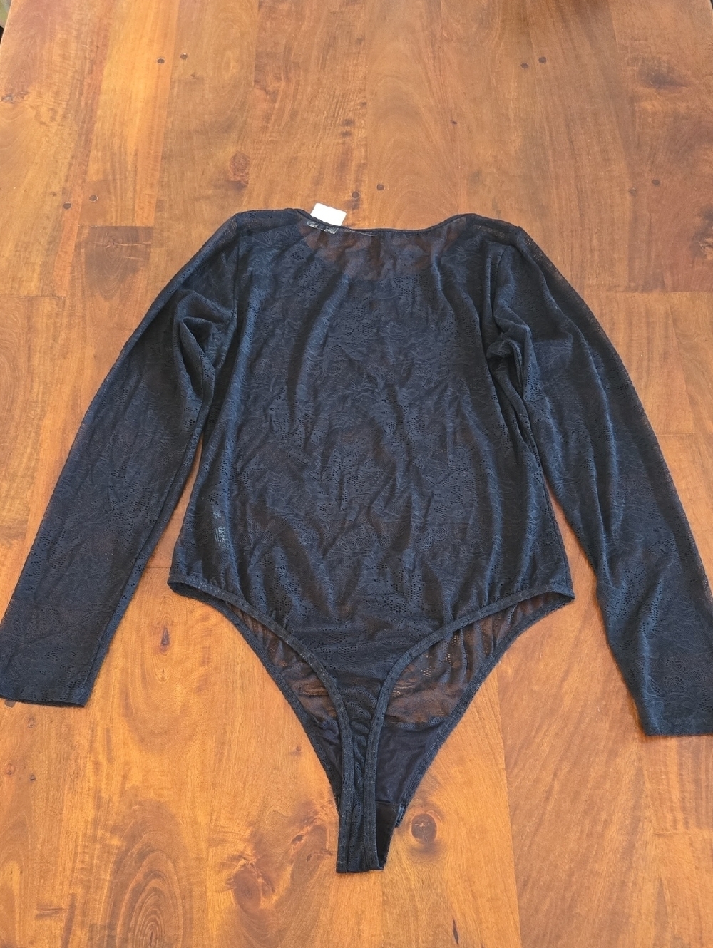 NWT Anthropologie Sheer Black Lace Long Sleeve Bodysuit Size Large - Picture 8 of 9